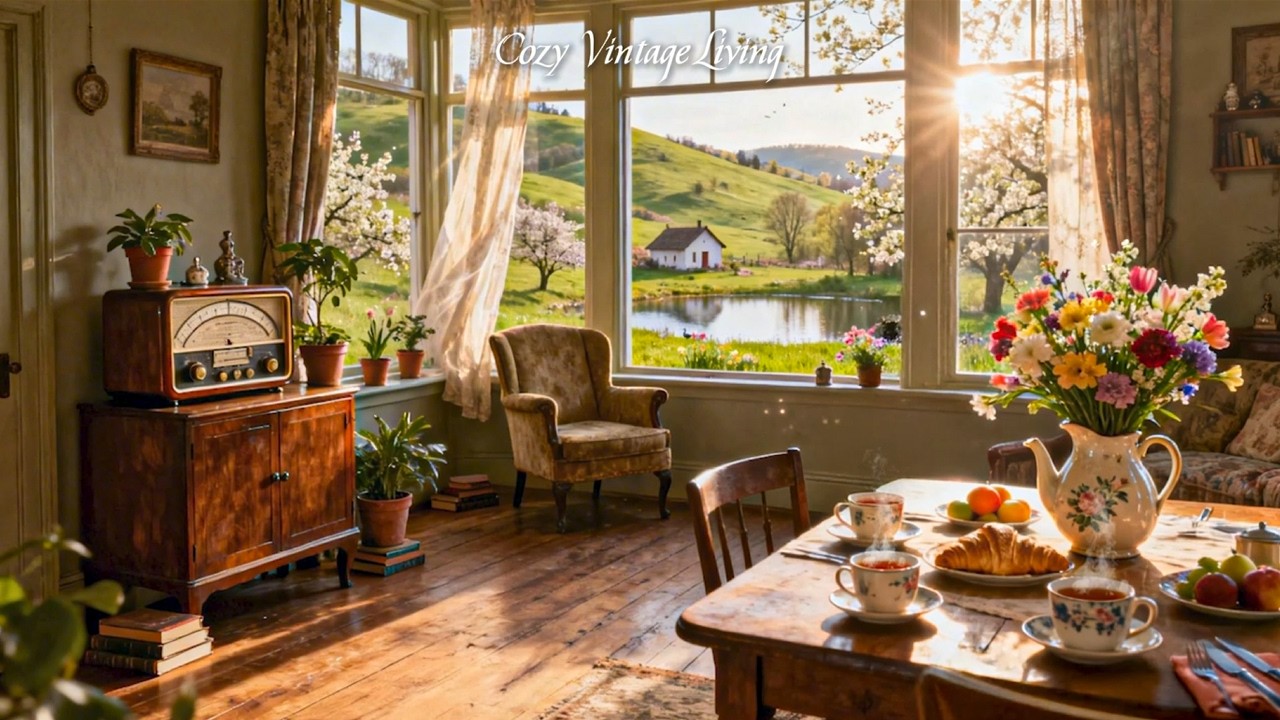 Peaceful Spring Cottage Morning 🌸 Vintage 1930s Jazz Playing on an Old Radio