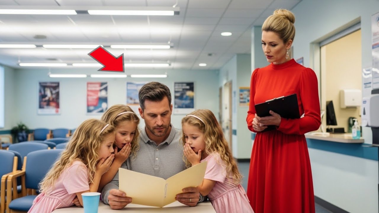 Single dad waiting for test results alone—until triplet girls whispered: 