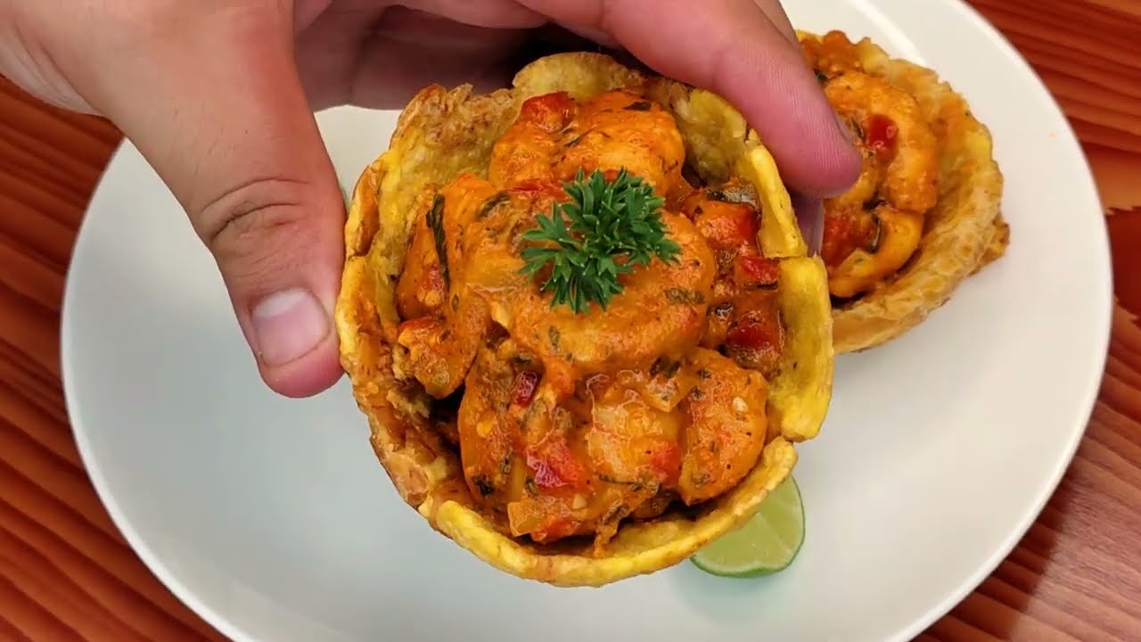 Mira que fácil es Hacer Tostones Rellenos sin Tostonera *Camarones al Ajillo*