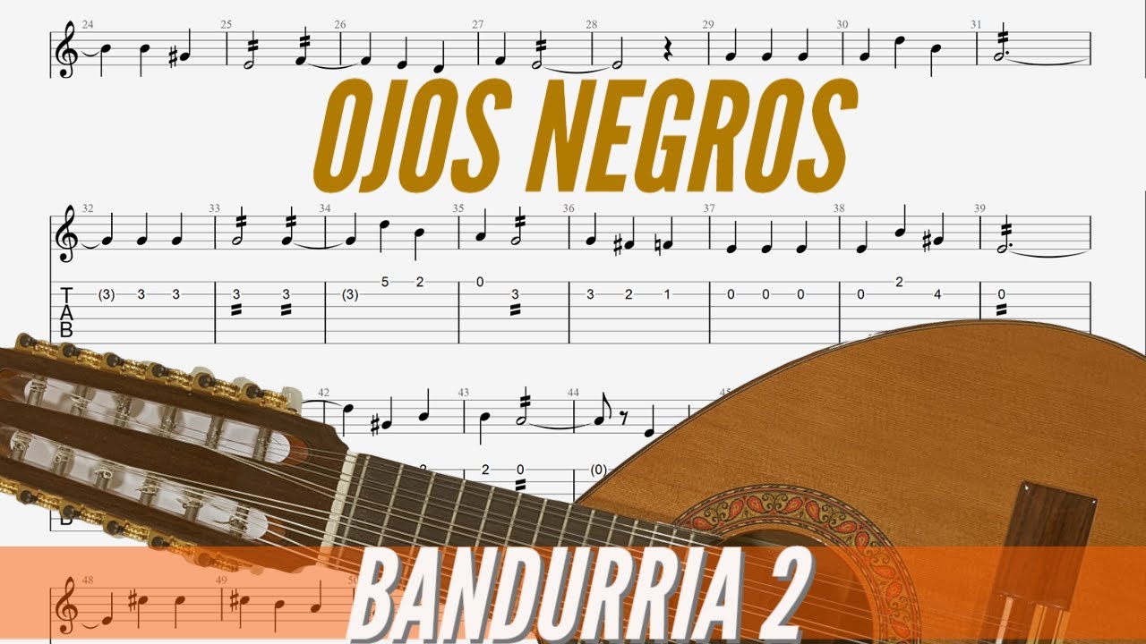 Popular rusa - Ojos negros. Tutorial bandurria partitura cifrada.