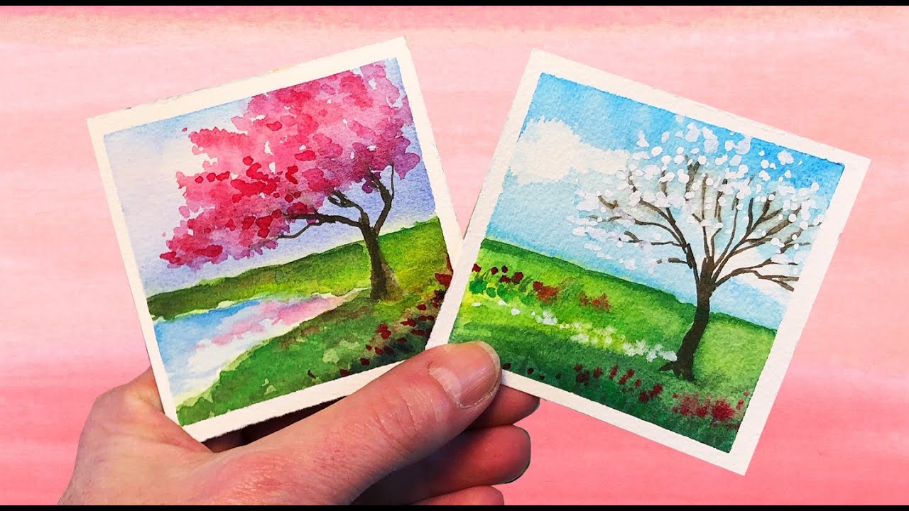 Watercolor Painting Spring Tree Landscape [Step by Step] Mini Monday Madness #22