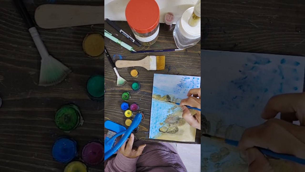 Rainbow is live! #landscape painting of a lake shore
