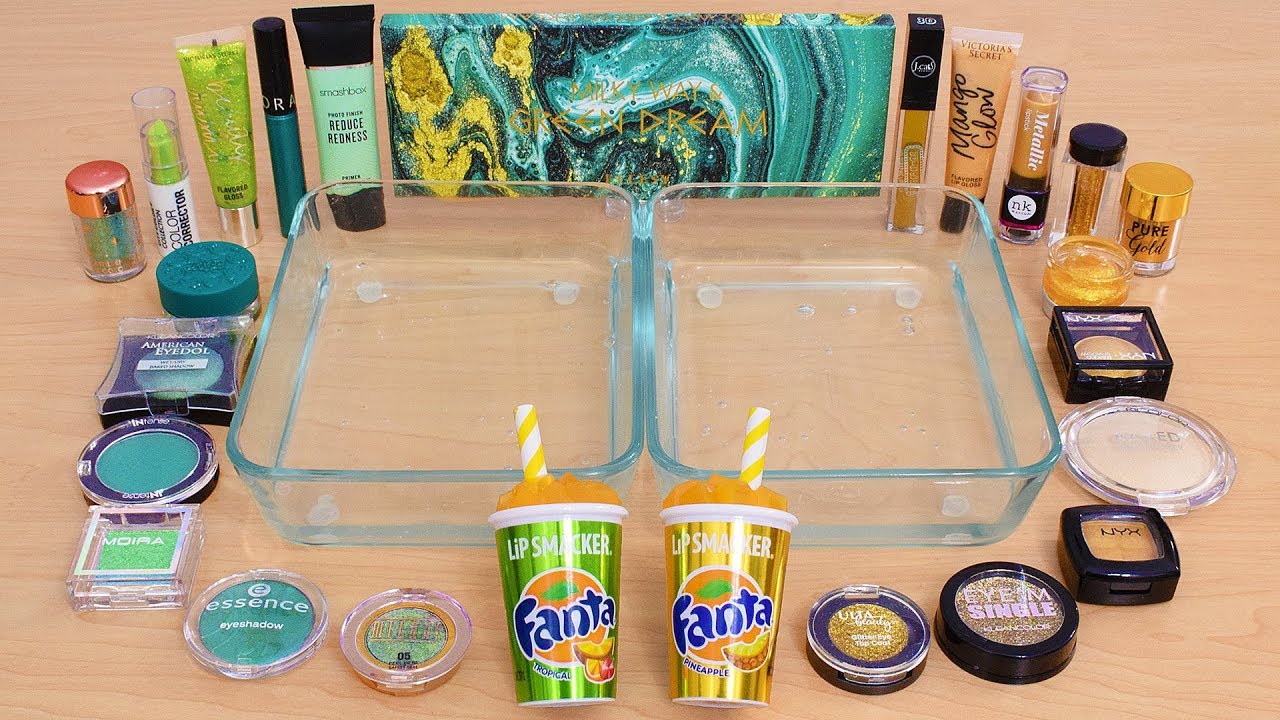 Green vs Gold - Mixing Makeup Eyeshadow Into Slime ASMR 366 Satisfying Slime Video