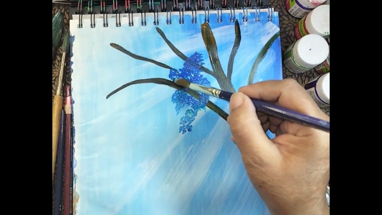 “Dreamy Girl Under the Blue Blossom Tree | Easy Acrylic Painting Tutorial”
