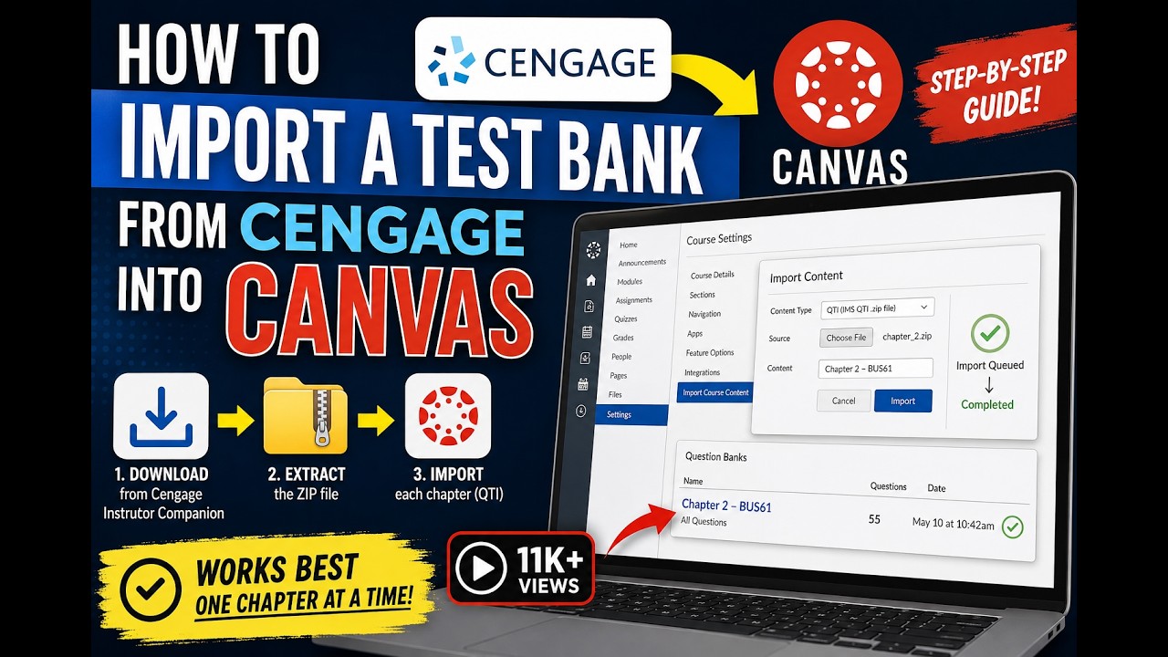 Как загрузить тестовые банки Cengage в Canvas + создать тест