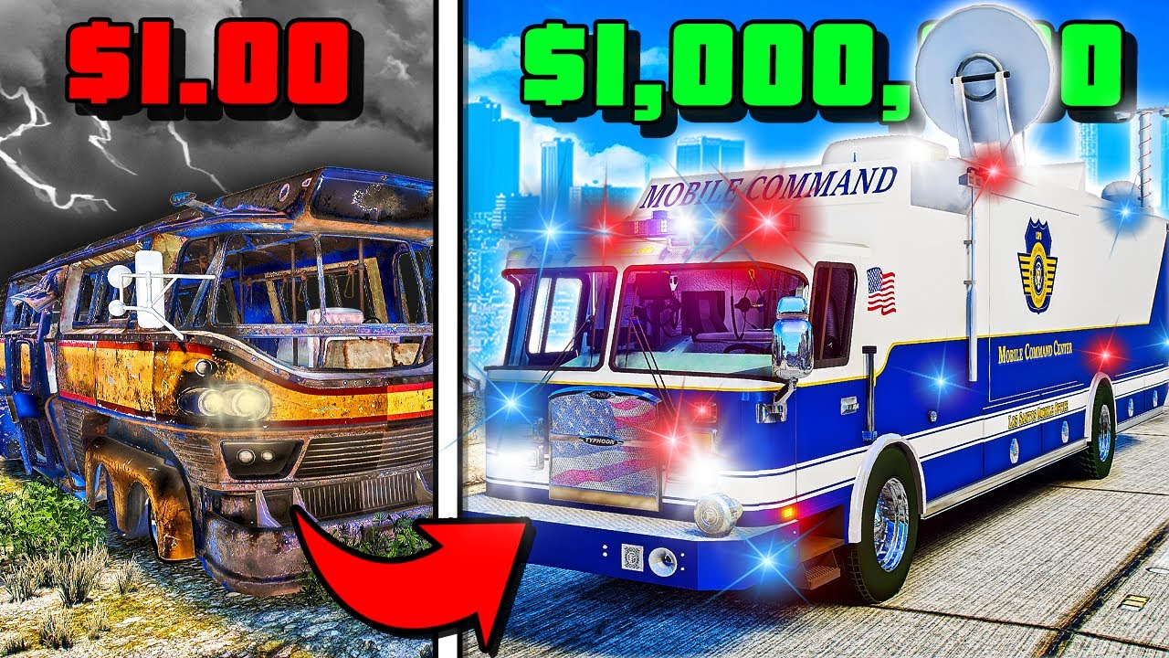 Converting $1 BUS to $1000000 Police Command Unit in GTA 5!