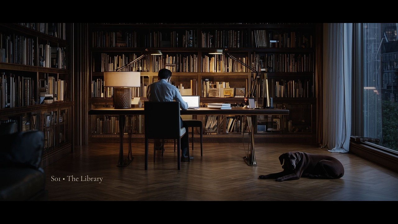 Late Evening Study — Warm Library & City Lights | 1 Hour Ambient Jazz