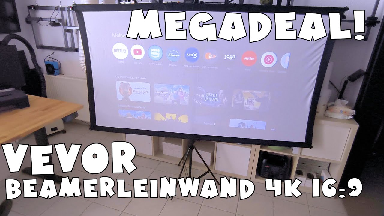 VEVOR 16:9 Beamer Leinwand 4K HD Stativleinwand Projektionsfl&auml;che 200x113cm