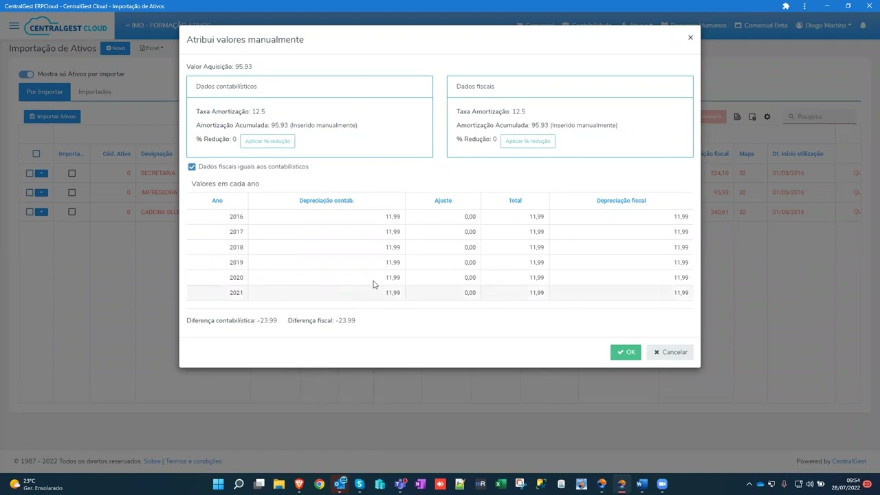 CentralGest Cloud - Gestão de Ativos - Importação de Ativos lançados em anos anteriores