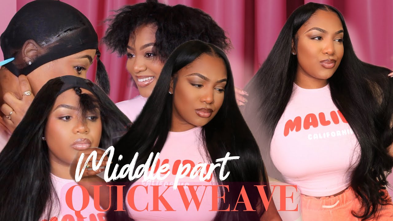 MIDDLE PART QUICK-WEAVE TUTORIAL! NATURAL RESULTS FOR BEGINNERS! TRIIPPY RAW VIRGIN HAIR