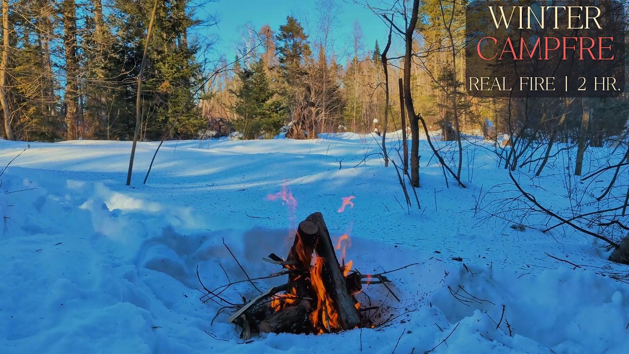 2 Hours of Campfire in Deep Snow ❄️🔥 | 2-Minute Loop | Real Fire Sounds for Relaxing & Sleep
