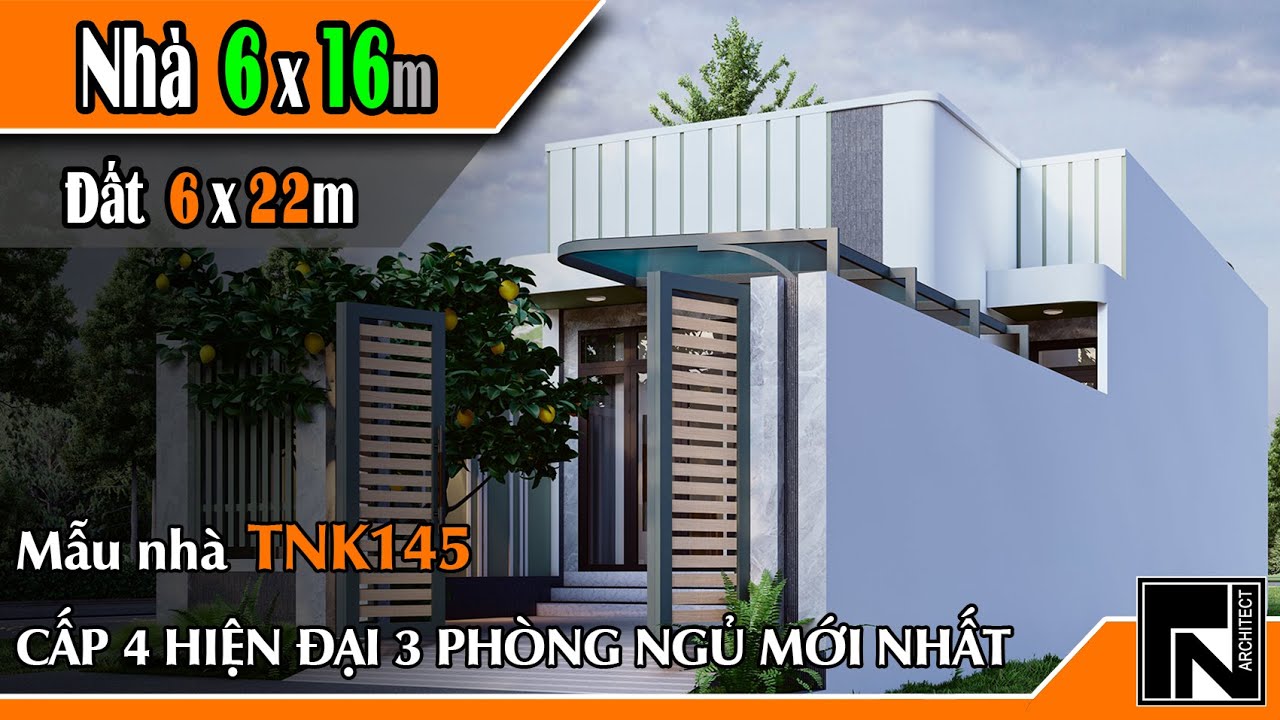 TNK145 - Thiết kế nhà cấp 4 đẹp 6x16m trên đất 6x22m 3 phòng ngủ cho anh Phương tại Thanh Hóa