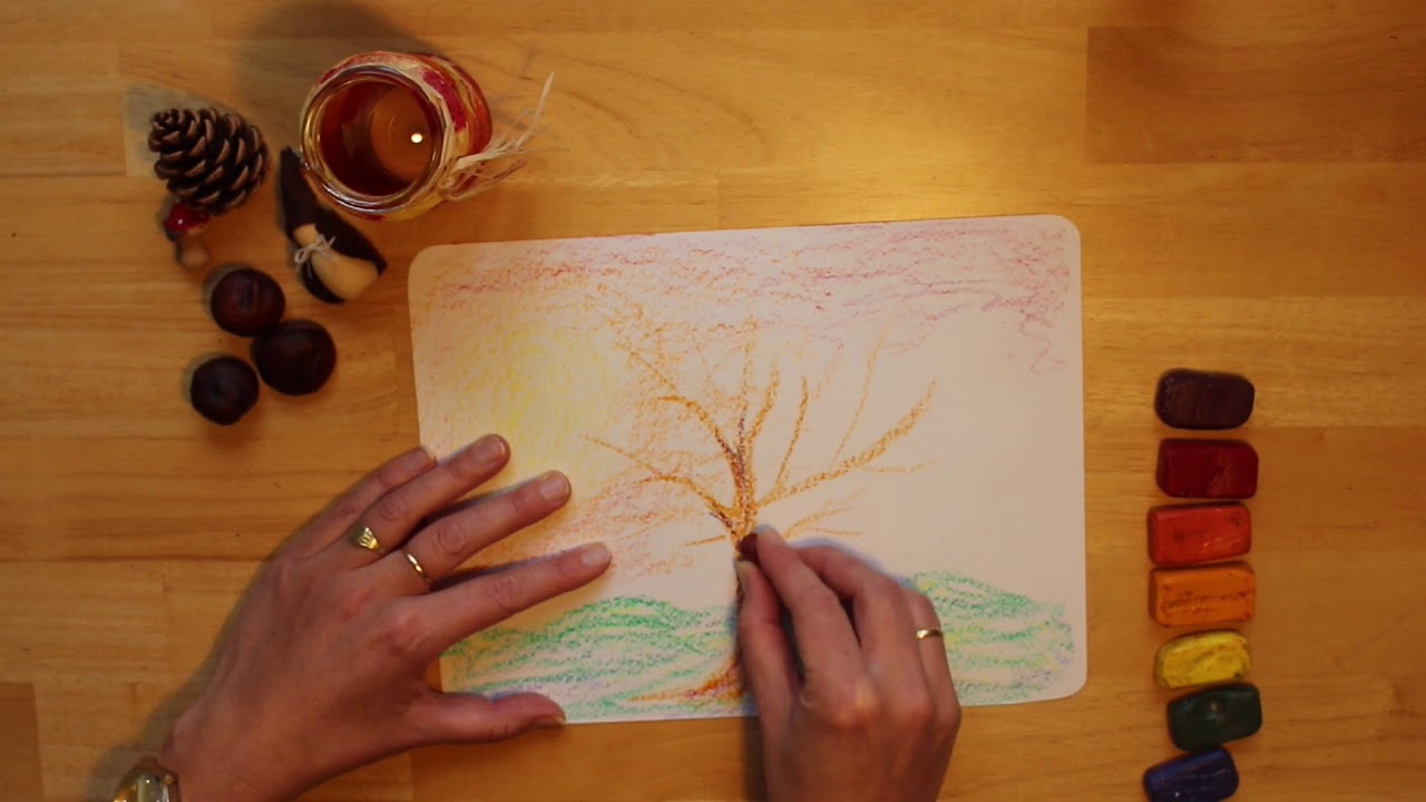 #1 Waldorf Drawing | Autumn tree | Tutorial Stockmar Wax Crayons | DIY Vrije School