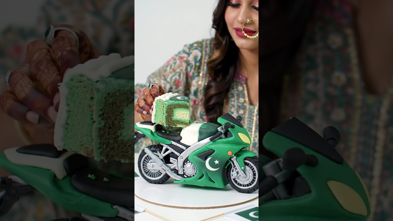 Celebrating Independence Day with a unique Pakistani sport bike cake #shortsfeed #cake #chocolate