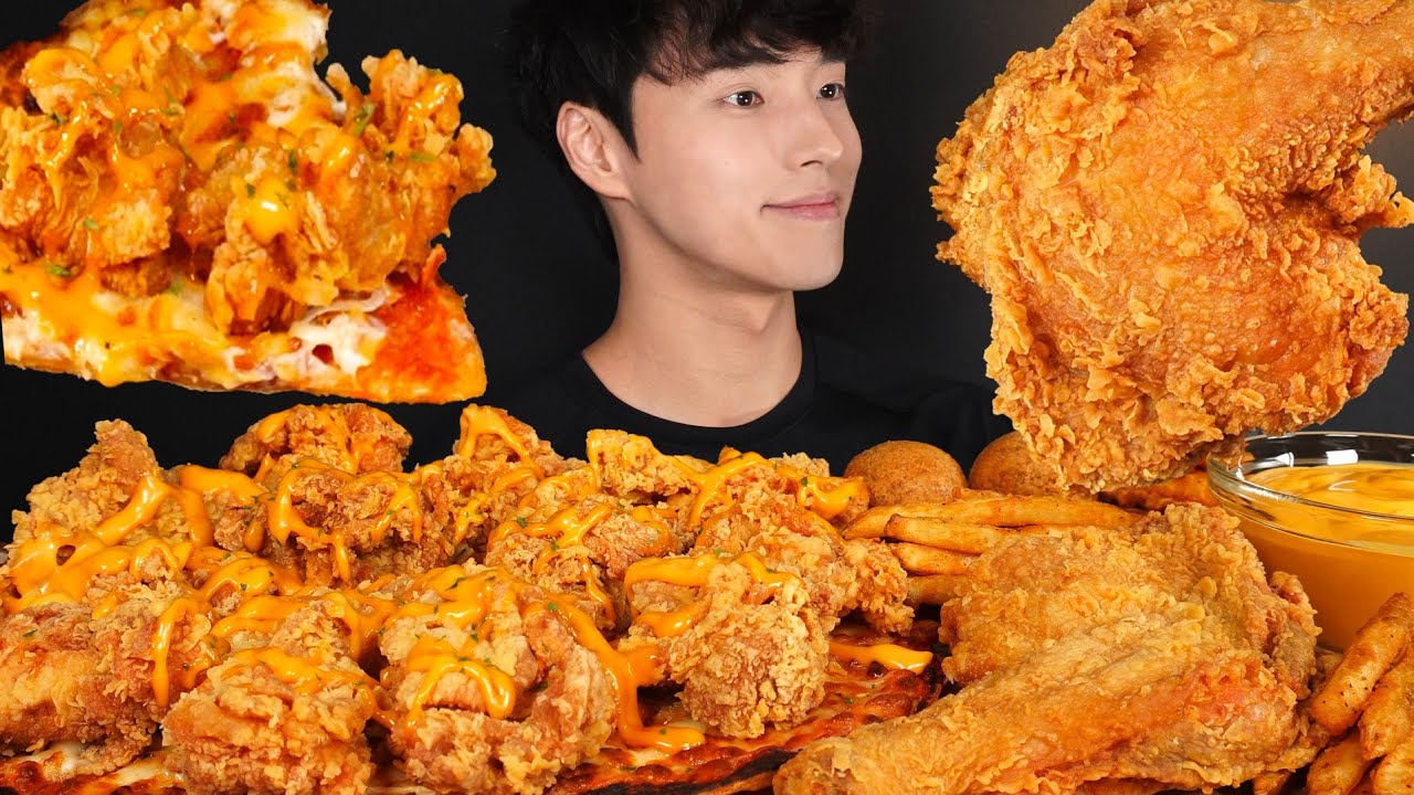 ASMR MUKBANG FRIED CHICKEN PIZZA & FRIED CHICKEN