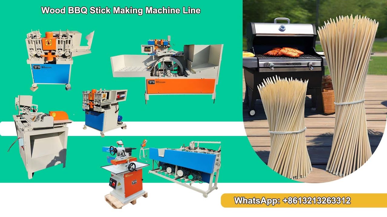 Wood BBQ Stick Making Machine Line With Skewer Stick Sharpening and Packing Machine