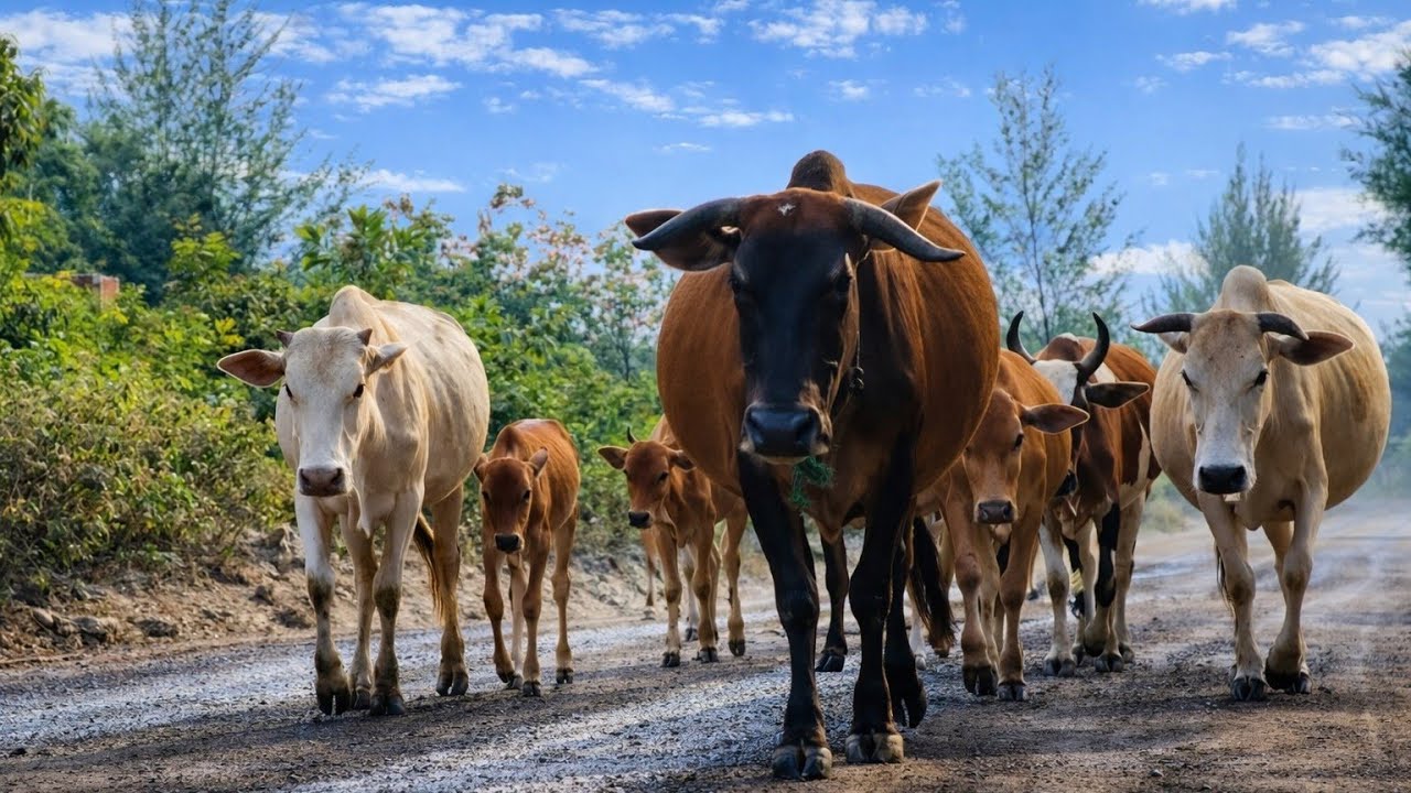 Keseruan Menggembalakan Puluhan Sapi Lembu Ternak Pergi Meladang Melewati Jalan Perkampungan