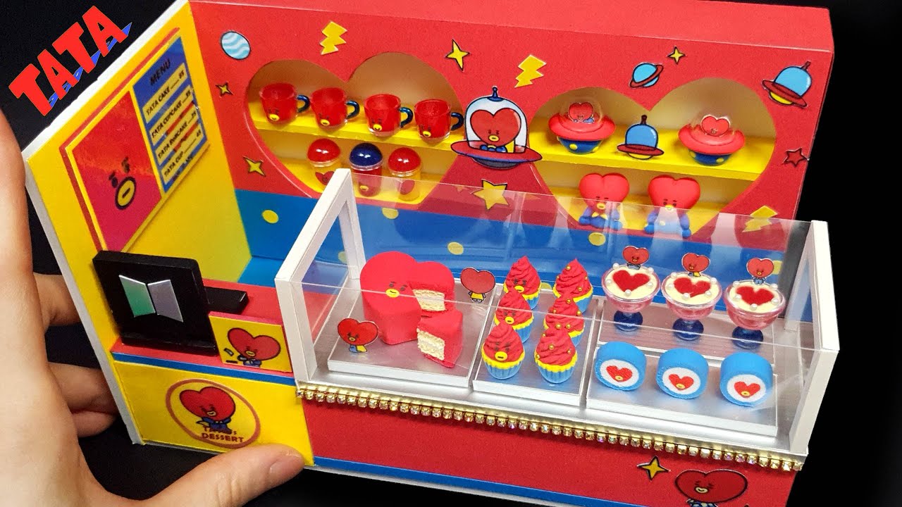 DIY Miniature Realistic Board shop # 42 - BTS TATA dessert shop ! BT21 ~