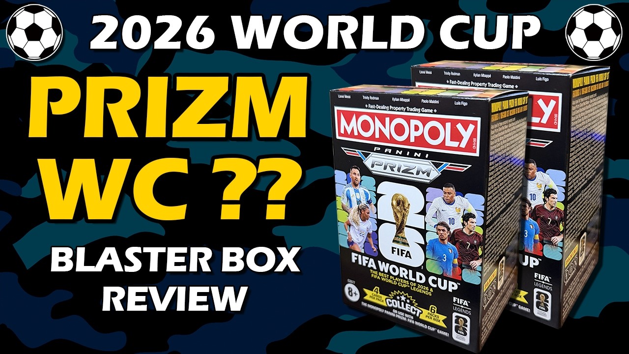 Обзор набора Panini Prizm World Cup Monopoly FIFA Soccer Retail Blaster Box 2026 года.