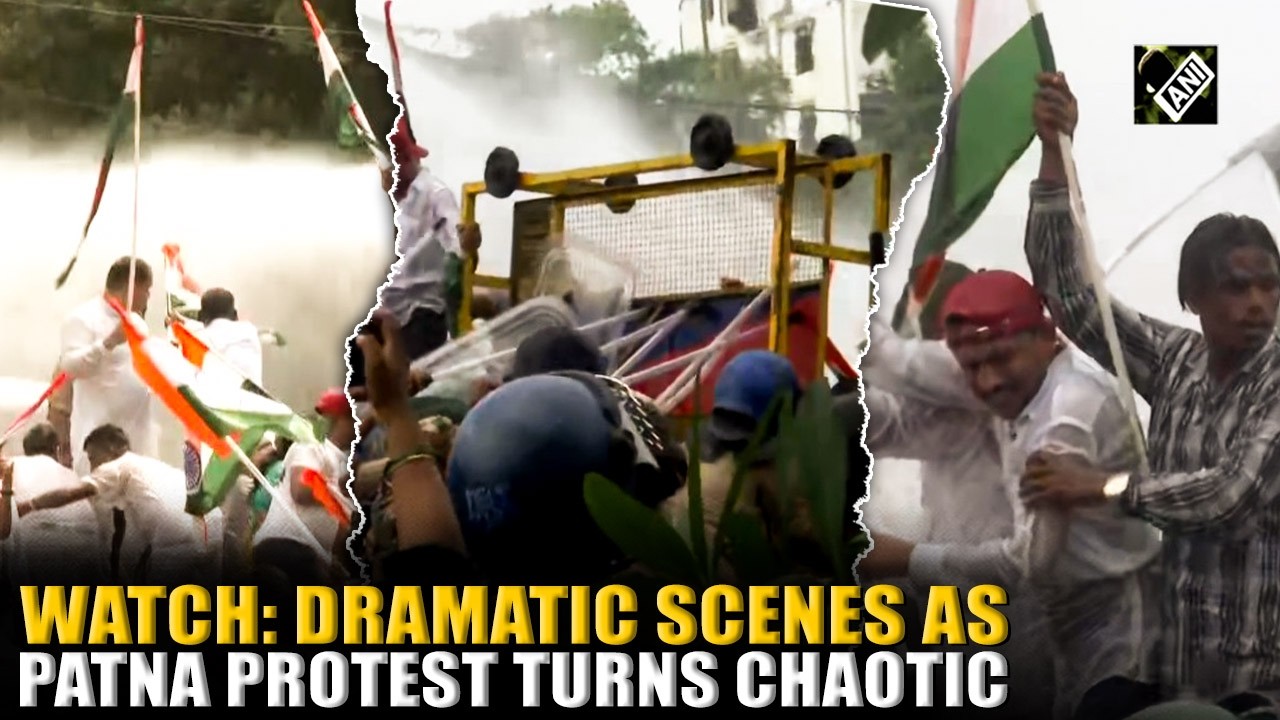 DRAMATIC: Patna protest turns chaotic as RJD protesters climb barricades, Police use water cannons