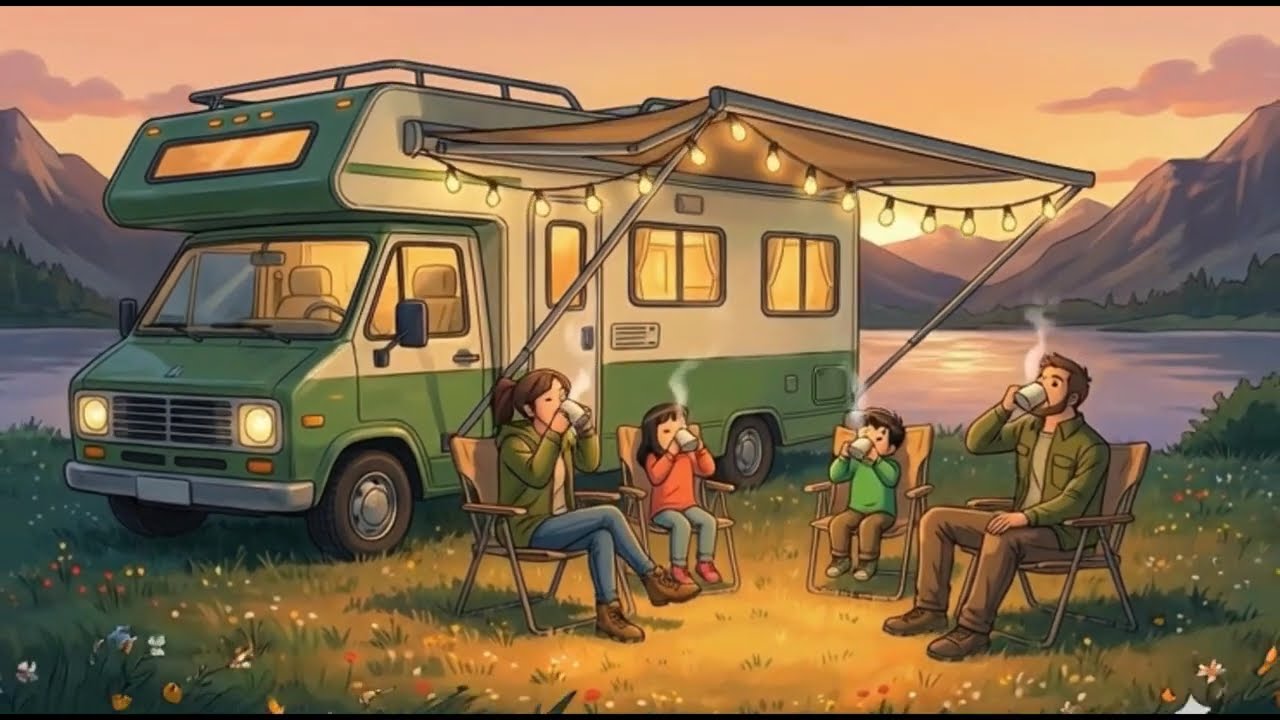 Ghibli Camper Van Family Road Trip in Rain 🌿 ASMR