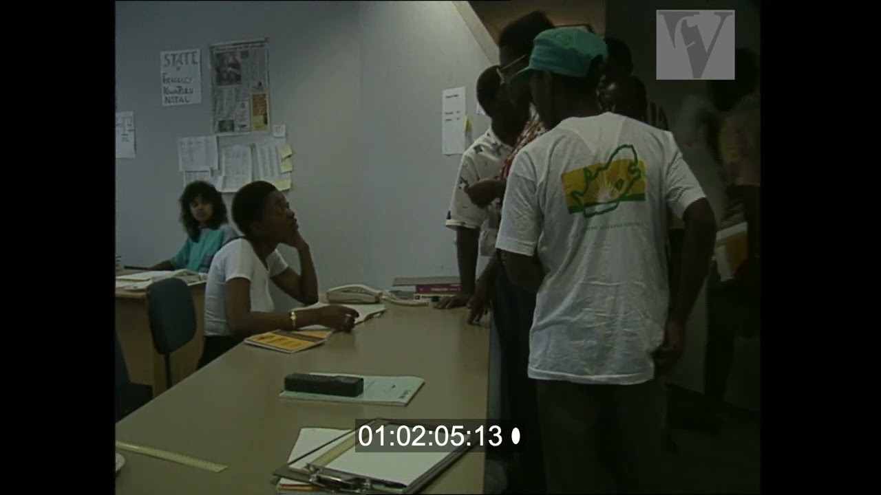 1994, Durban Electoral Commission of South Africa (IEC) office, interior, b-roll, rushes, staff