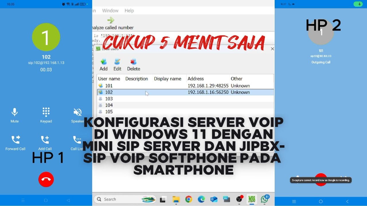 KONFIGURASI SERVER VOIP DI WINDOWS 11 DENGAN MINI SIP SERVER DAN JIPBX-SIP VOIP SOFTPHONE PADA HP