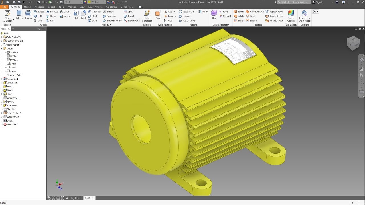INVENTOR 2019 - SIMPLE ELECTRIC MOTOR FRAME
