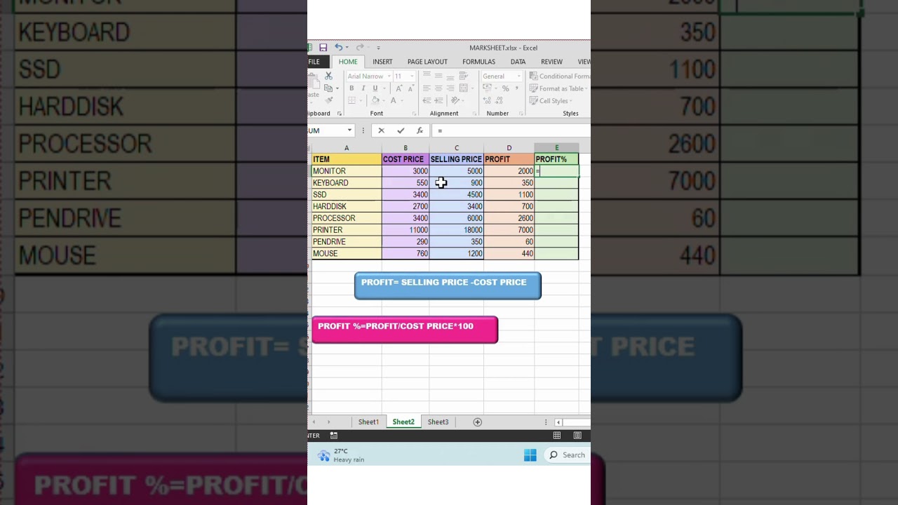 How to calculate profit percentage in excel example #tech
