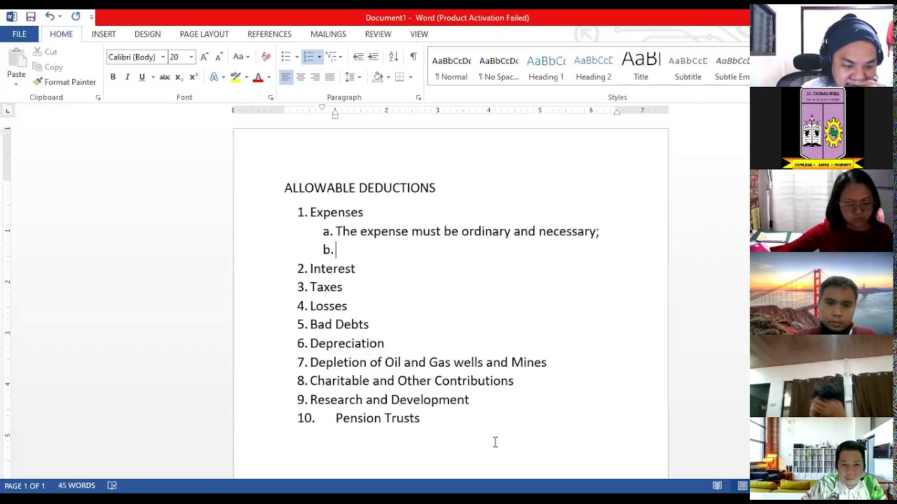 Taxation: Allowable deductions I