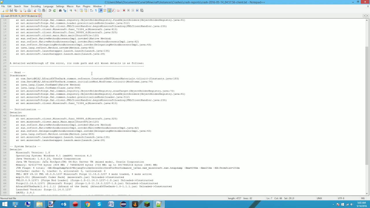 Minecraft Tutorials: Reading Crash Reports
