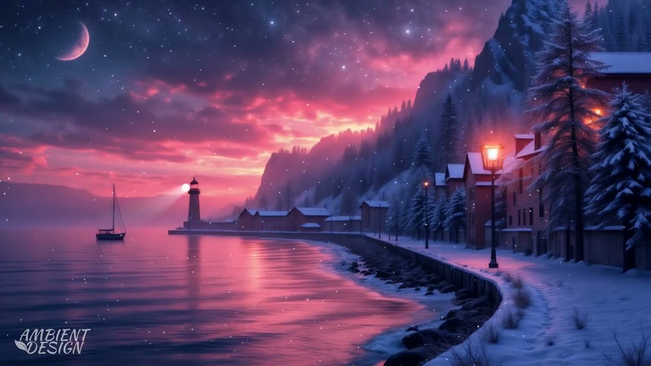 [Ambient Design] Pink Ocean Lighthouse 🌙 Calming Waves & Sleep Music for Deep Relaxation
