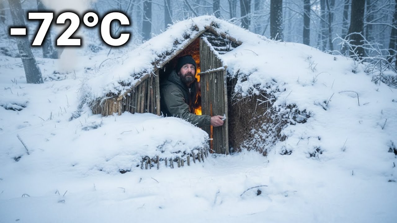 –72°C Winter Survival: Building a Solid Bushcraft Shelter | Full Timelapse
