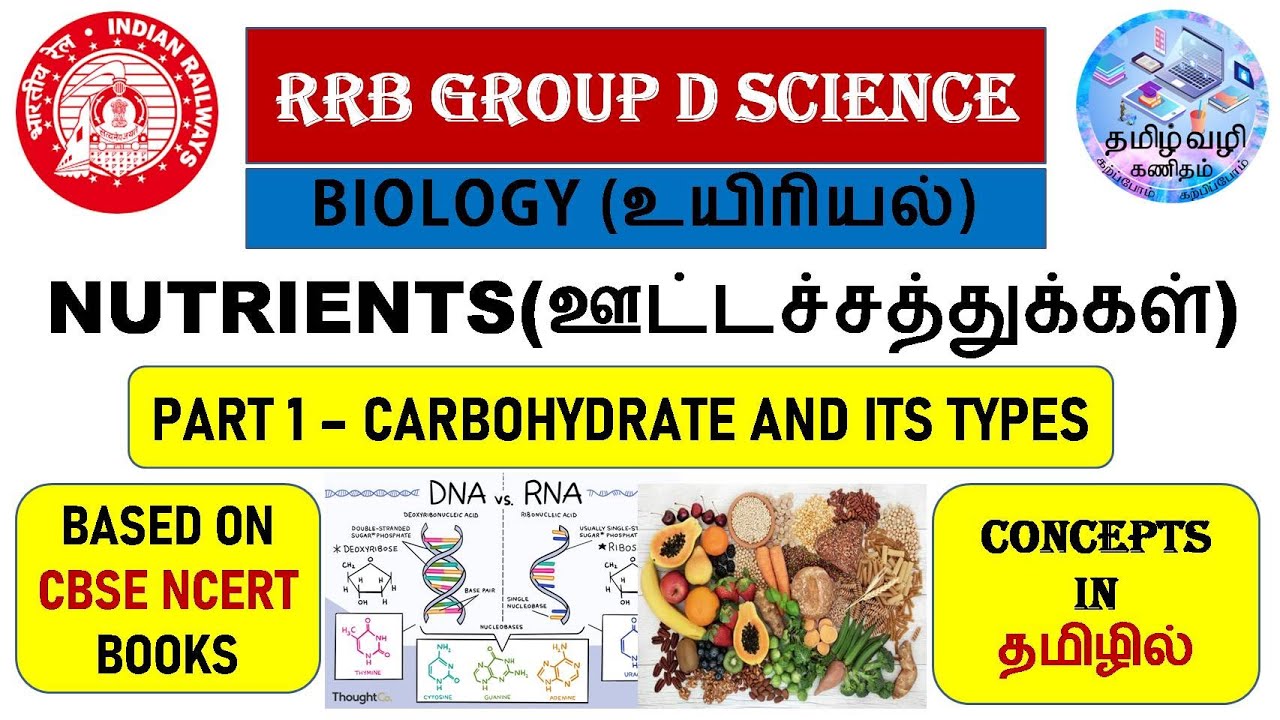 NUTRIENTS(ஊட்டச்சத்துக்கள்)/CARBOHYDRATES/BIOLOGY/RRB GROUP D & NTPC & SSC SCIENCE IN TAMIL