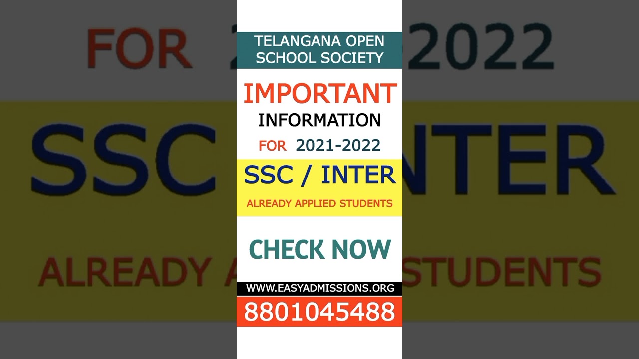 TS Open School SSC, Open Inter 2021-2022 Admission Important Information | Easyadmissions 8801045488
