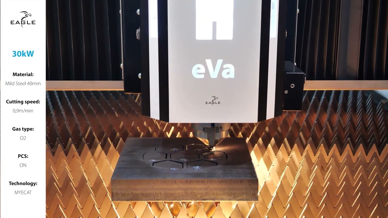 30kW 40mm mild steel MyECAT fiber laser cutting | Eagle Lasers