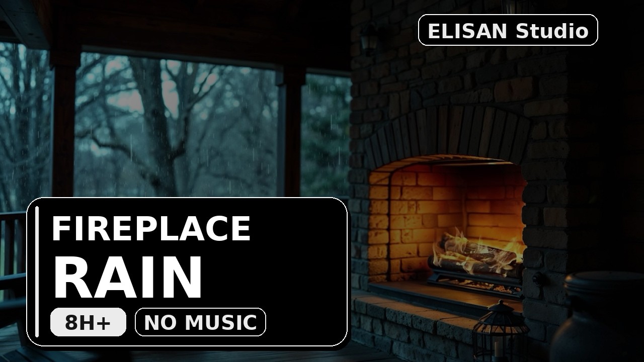 COZY FIREPLACE + RAIN 🔥🌧️ | Porch Ambience | 8 H 42M  | No Music