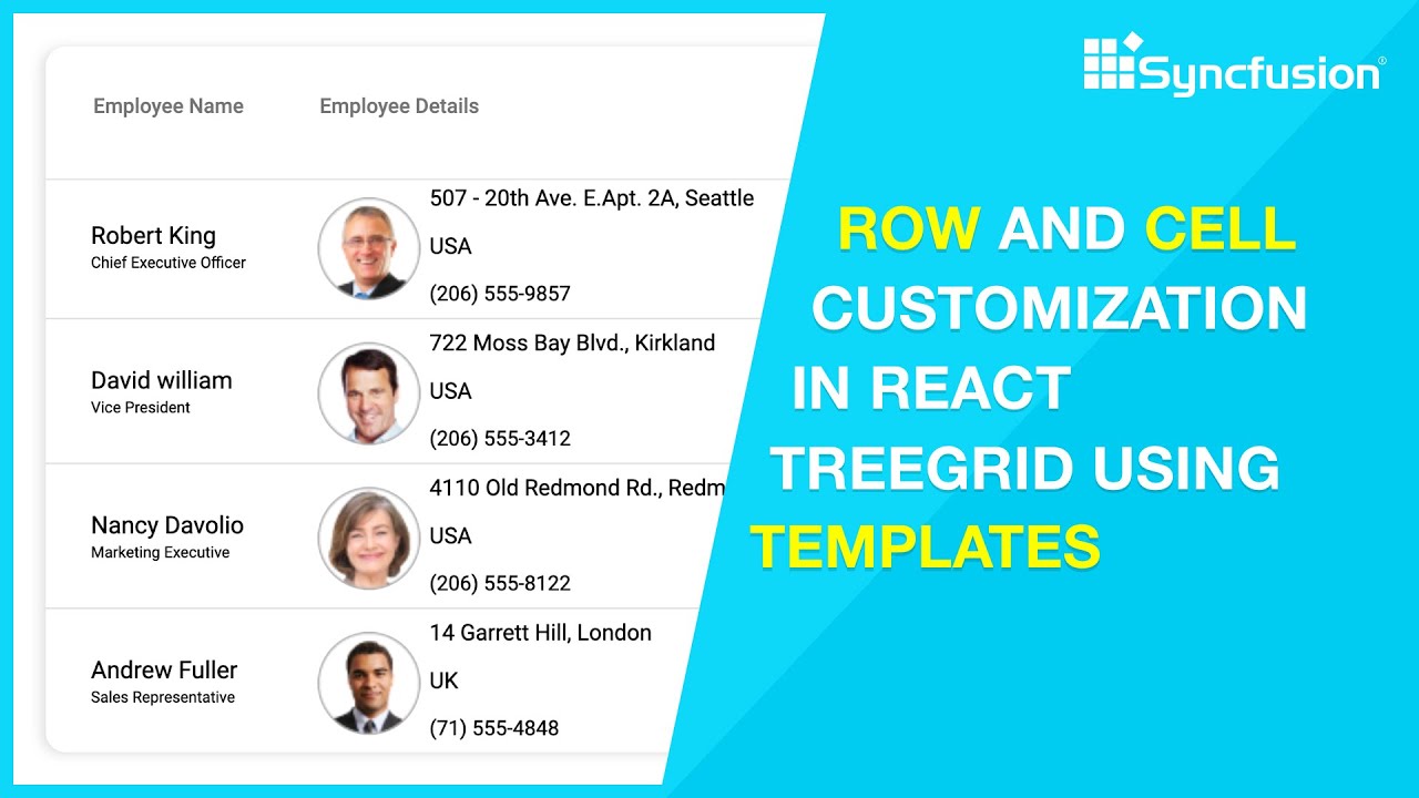 Row and Cell Customization in React TreeGrid Using Templates
