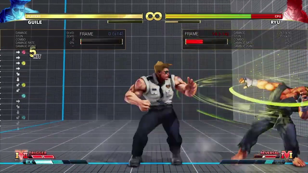 SFV Guile #25 corner counter to V-Trigger2 combo 1EX 348dmg/518stn