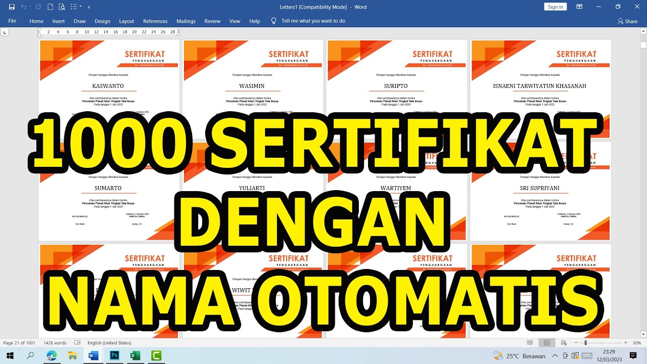 Cara Membuat 1000 Sertifikat/Piagam Beda Nama Secara Otomatis