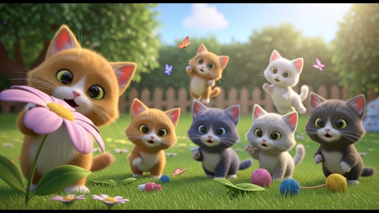 Six Little Kittens | Cute Cat Rhyme for Kids | Nursery Rhymes & Songs for Children