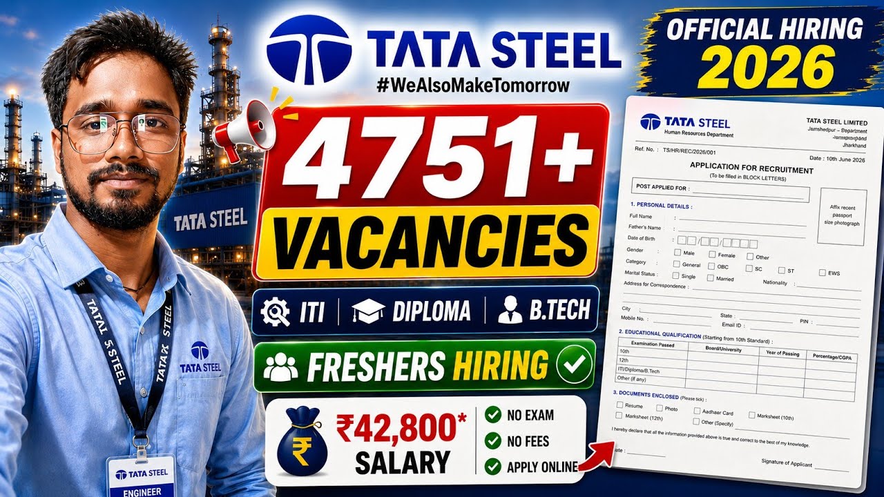 😱 Tata Steel Official Hiring 2026 Out Now | 4751+ Vacancy | ITI Diploma B.Tech Freshers Apply Online