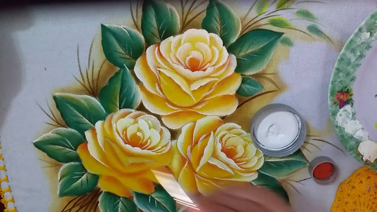 Como pintar rosas amarelas 2 Com Lia ribeiro