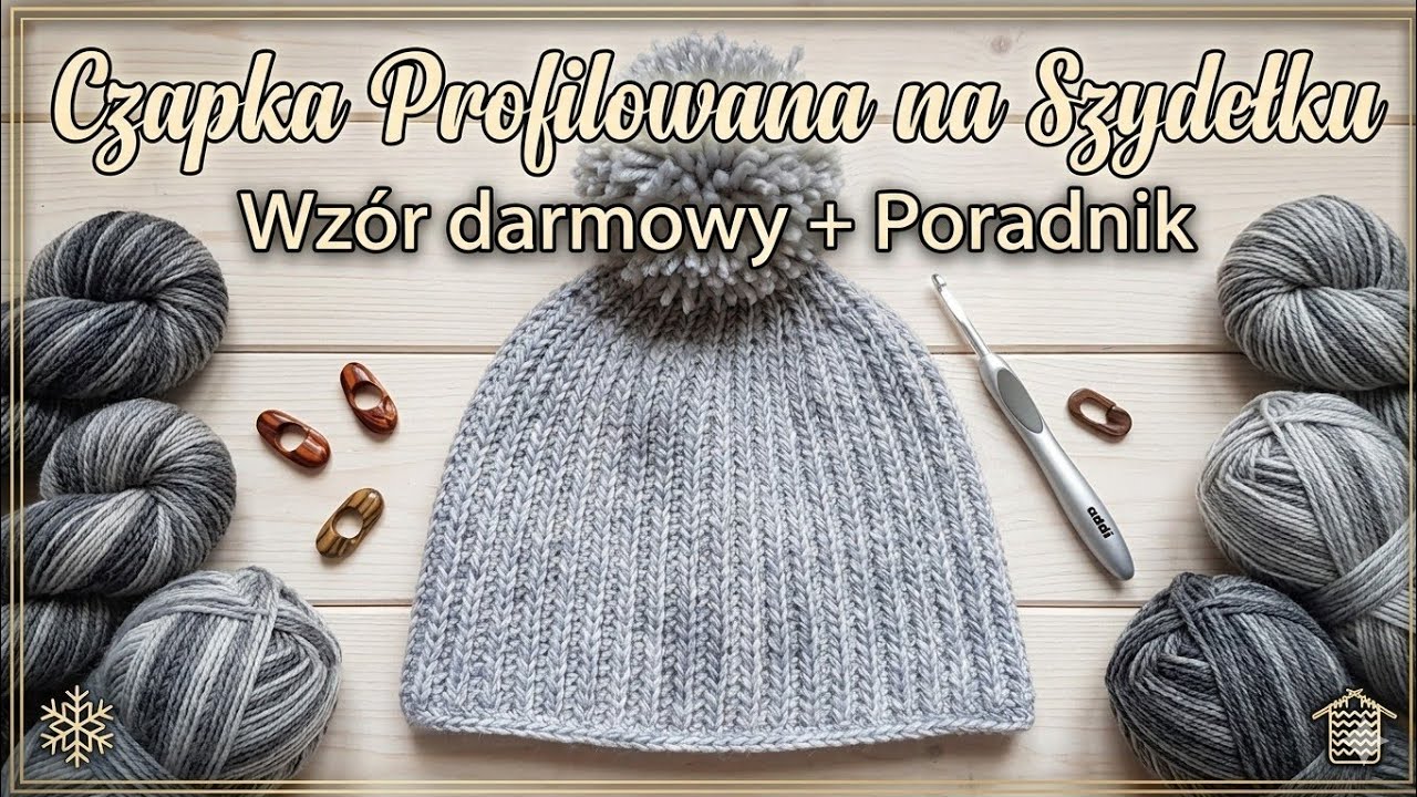 Zimowa Czapka na Szydełku z pomponem/ z klinami/ zwężana u góry/ MERINO/ Crochet Winter Beanie