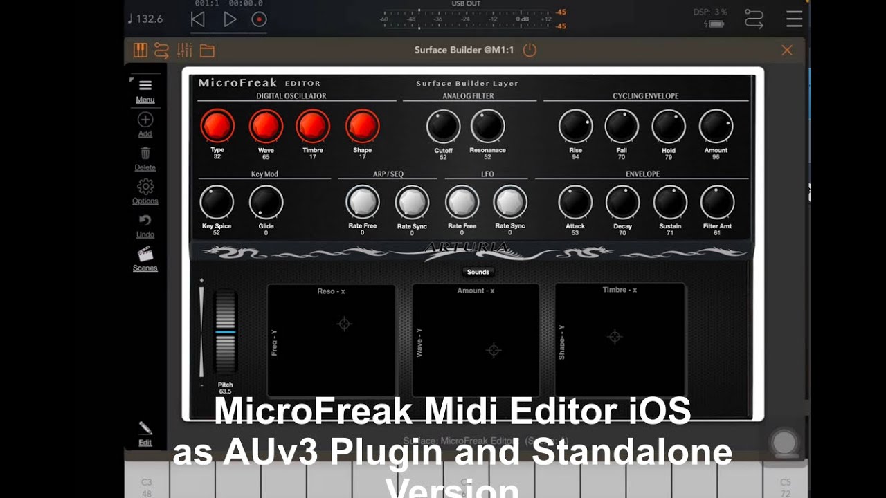 MicroFreak iOS Editor as Surface Builder Panel