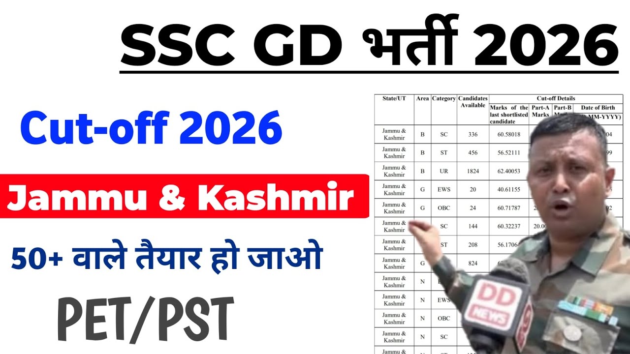 J&K SSC GD Cut Off 2025 | JK SSC GD Cut Off 2026 | SSC GD 2026 Cut Off Jammu and Kashmir |