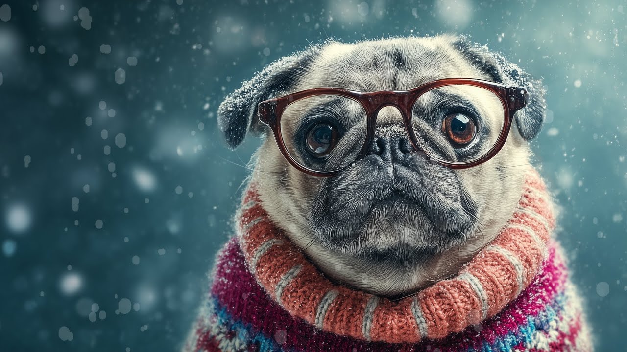 Cute Pug Dog Wearing Sweater Winter Snow TV Screensaver Background #dogtv #cutedog