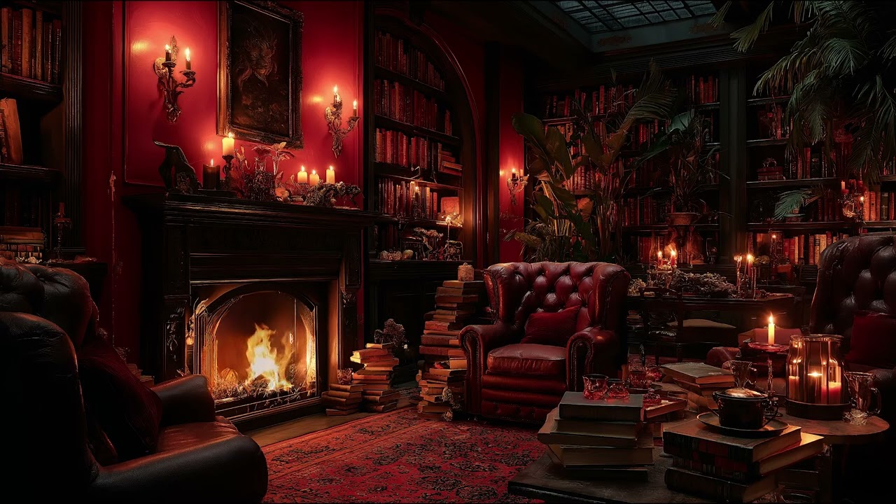 Relaxing Fireplace Library Ambience with Gentle Fire Crackling for Focus, Reading, and Sleep