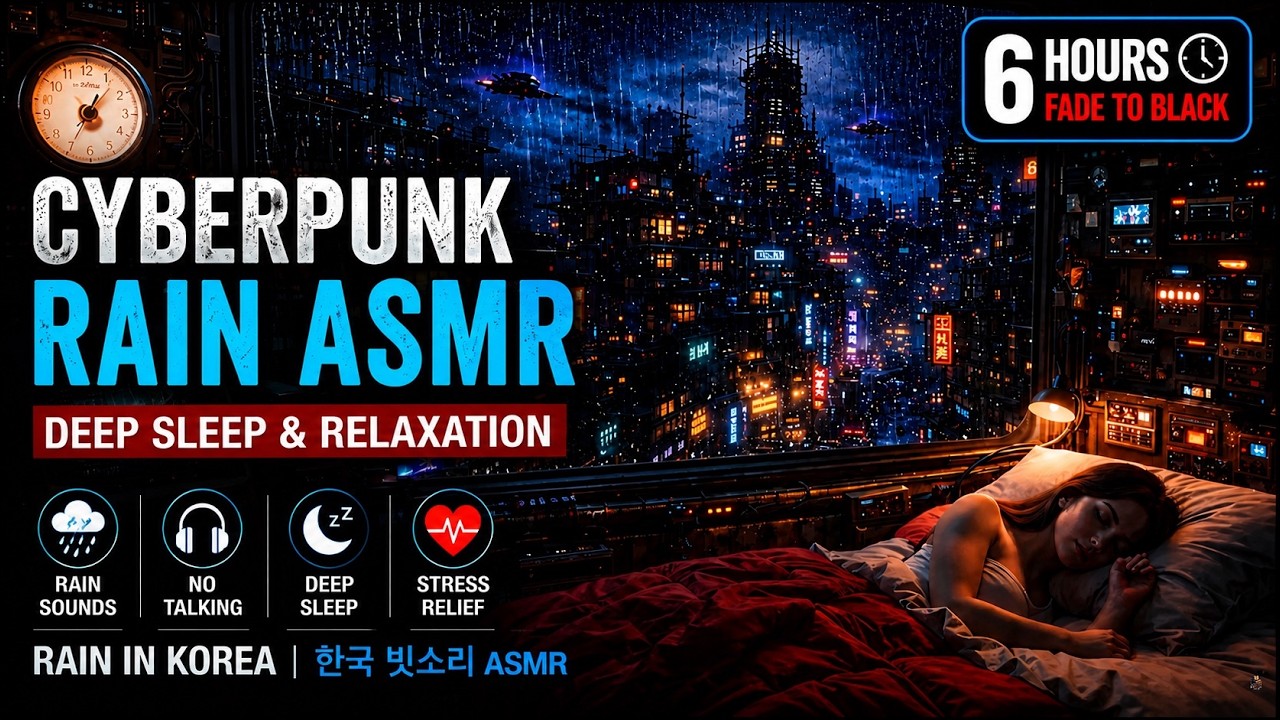 🌧️🌃 비 내리는 사이버펑크 도시의 밤 | 창밖 빗소리 ASMR 🌧️🌃 A Rainy Cyberpunk City at Night