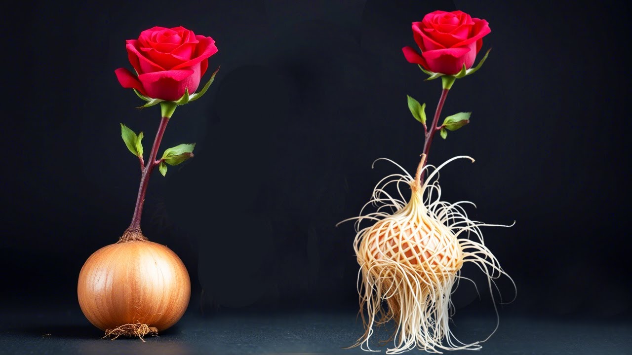 Steck den Rosensteckling in die Zwiebel!Rosen sprie&szlig;en und wurzeln sofort.Vielen Dank f&uuml;rs Zuschauen